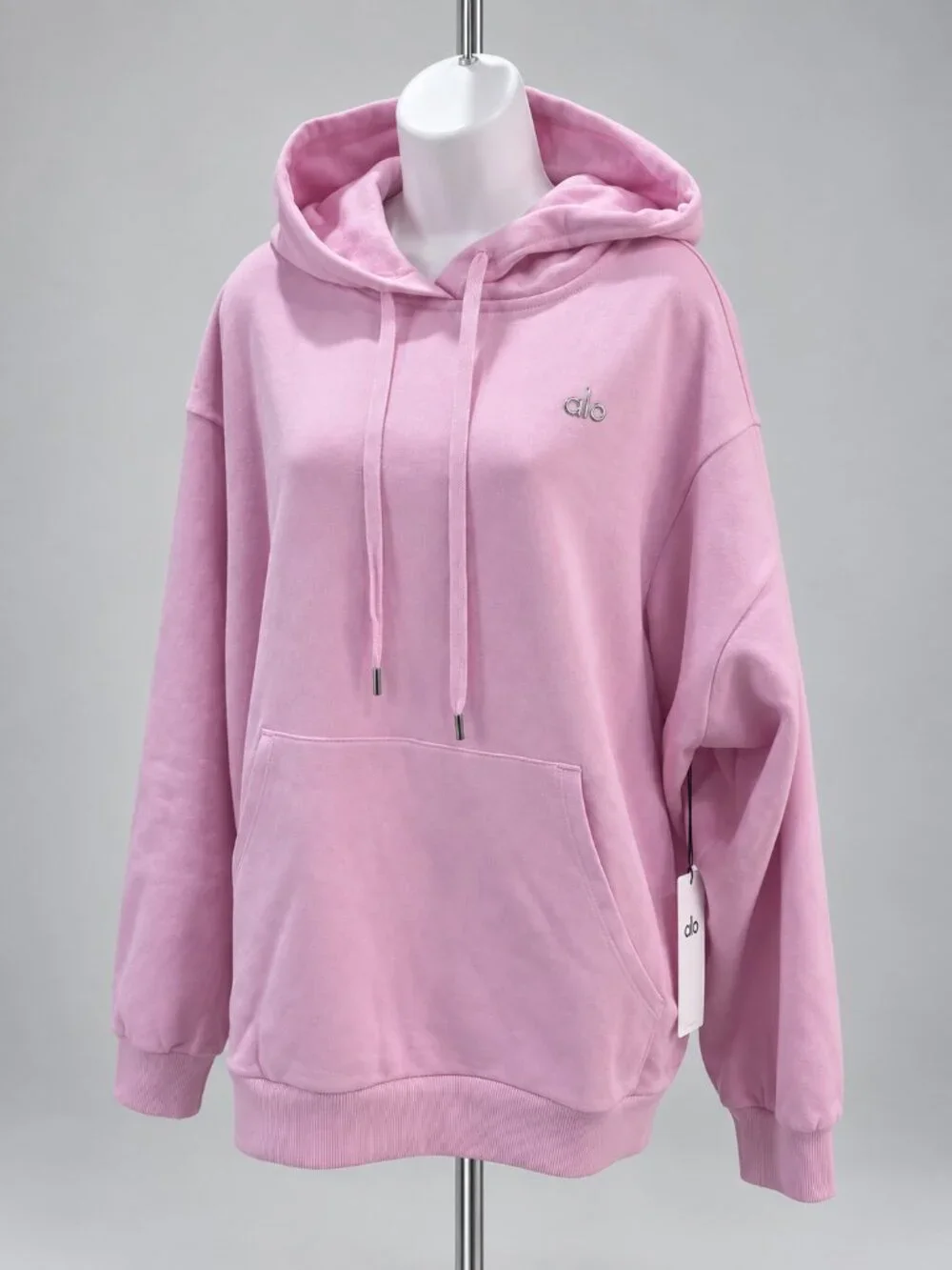 Alo Yoga Accolade Pink Quartz Hoodie Pullover Sweatshirt Silver Logo